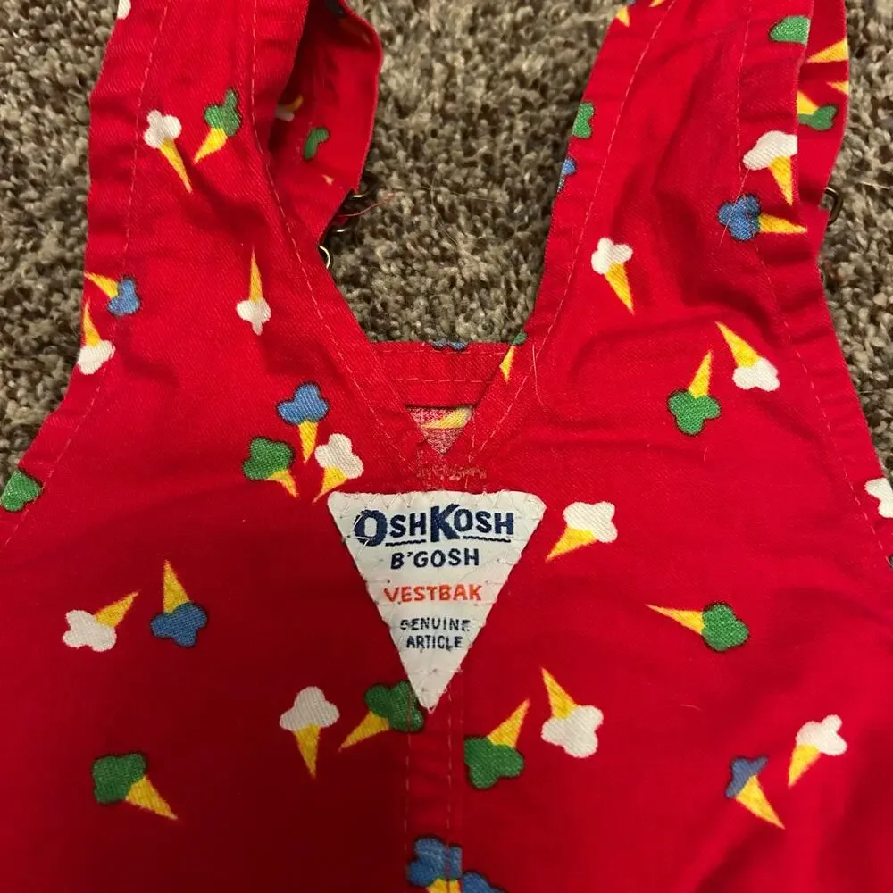 Vtg 90s OshKosh B’gosh Vestbak Red Ice Cream Overall Dress Toddler 18 Months
